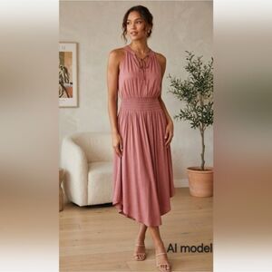 Anthropologie Dress ASTR The Label Midi Dress Sleeveless Smocked Dusty Rose M